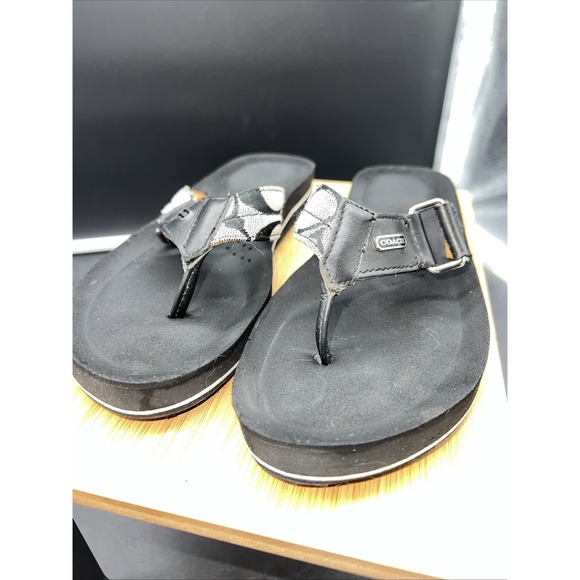 Coach Jada Flip Flop Thong Sandals Side Buckle Arch Support Cushion Black Sz 7B - Picture 2 of 6